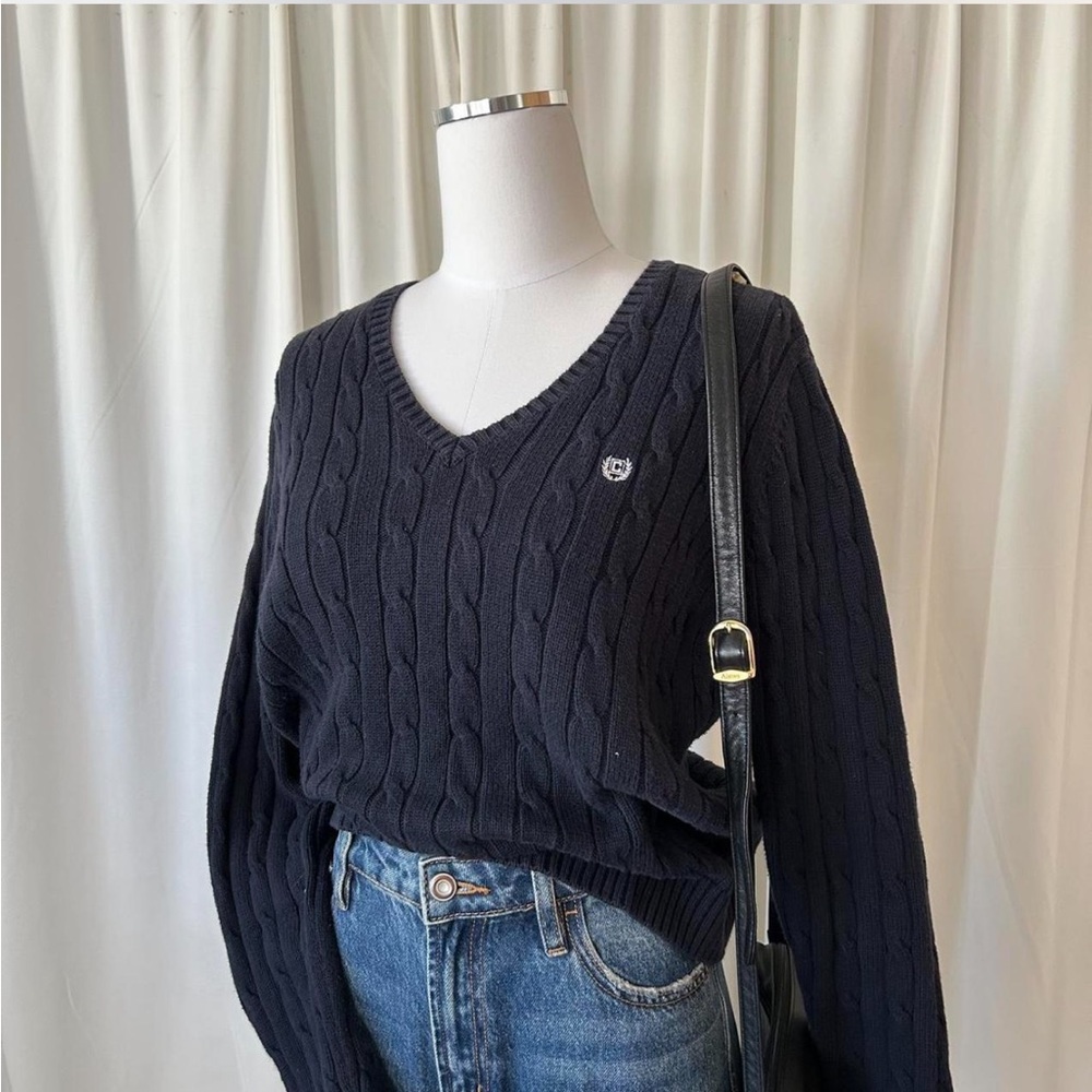 Chaps 100% Cotton cable knit V-neck sweater size Large. - Picture 1 of 8
